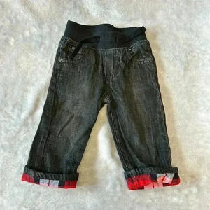 Gymboree - Jeans with plaid hem and ribbed Elastic Waist  - Size 6-12 mo